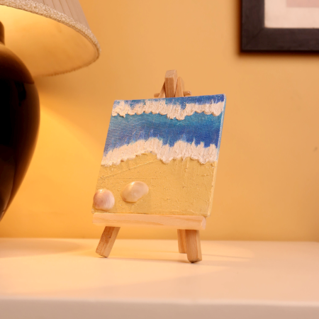 Mini Beach Canvas Art with Shells for Décor