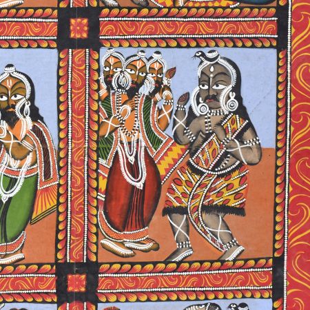 Traditional Odisha Pattachitra Painting on Cloth Depicting the Ramayana Story by Artist Sahajan Chitrakar