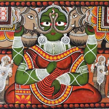 Traditional Odisha Pattachitra Painting on Cloth Depicting the Ramayana Story by Artist Sahajan Chitrakar