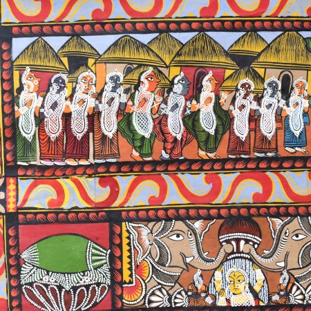 Traditional Odisha Pattachitra Painting on Cloth Depicting the Ramayana Story by Artist Sahajan Chitrakar