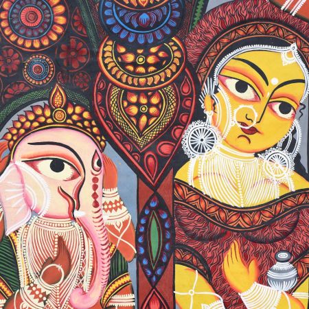 Handmade Bengal Pattachitra Natural Colors Painting of Goddess Durga on Cloth by Artist Sahajan Chitrakar