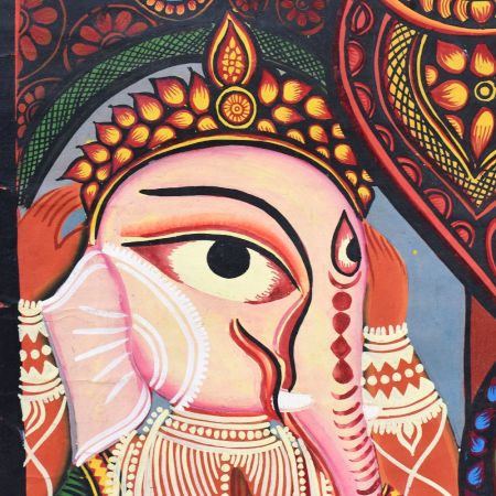 Handmade Bengal Pattachitra Natural Colors Painting of Goddess Durga on Cloth by Artist Sahajan Chitrakar