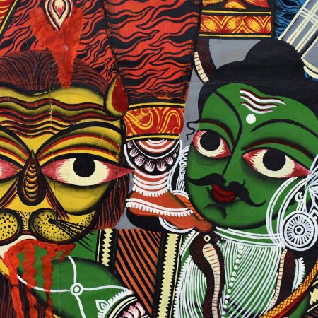 Handmade Bengal Pattachitra Natural Colors Painting of Goddess Durga on Cloth by Artist Sahajan Chitrakar