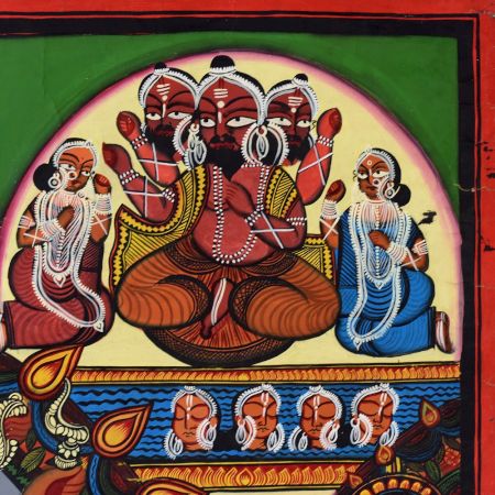 Handmade Bengal Pattachitra Natural Colors Painting of Goddess Durga on Cloth by Artist Sahajan Chitrakar