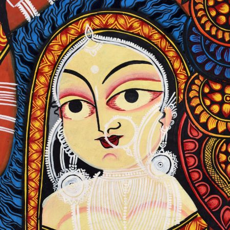 Handmade Bengal Pattachitra Natural Colors Painting of Goddess Durga on Cloth by Artist Sahajan Chitrakar