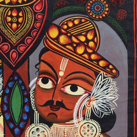 Handmade Bengal Pattachitra Natural Colors Painting of Goddess Durga on Cloth by Artist Sahajan Chitrakar