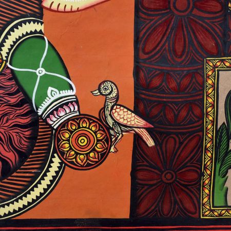 Handmade Bengal Pattachitra Natural Colors Painting of Goddess Durga on Cloth by Artist Sahajan Chitrakar