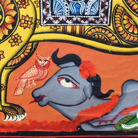Handmade Bengal Pattachitra Natural Colors Painting of Goddess Durga on Cloth by Artist Sahajan Chitrakar