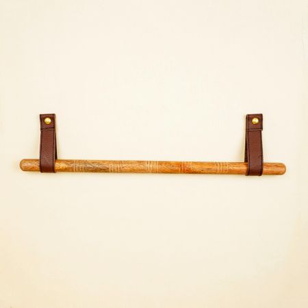 Rustic Wooden Towel Holder with Leather Strap Mount