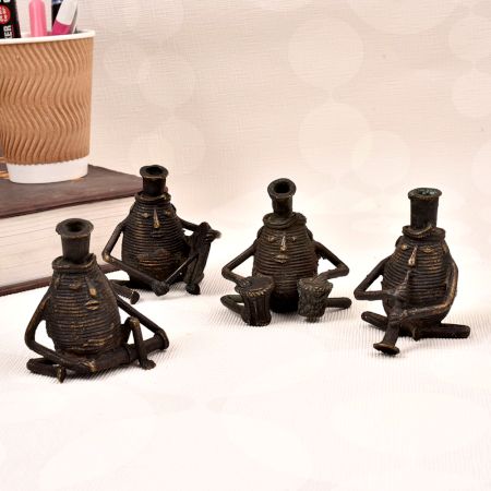 Handmade Vintage Brass Male Figure Playing Instrument in Set of 4