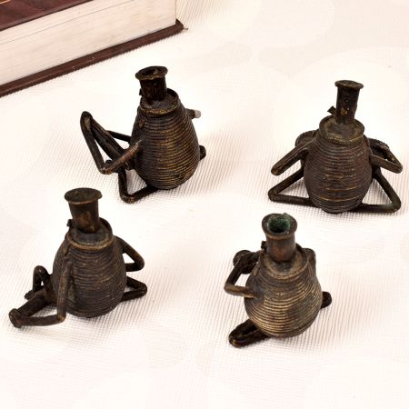 Handmade Vintage Brass Male Figure Playing Instrument in Set of 4