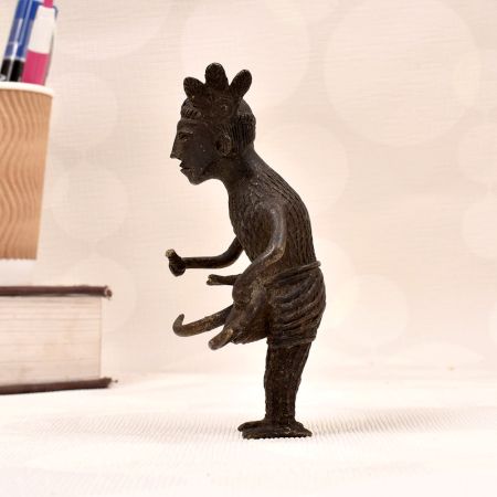Vintage Naga Art Brass Statue of Man Playing Drum for Decor