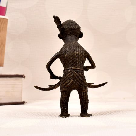 Vintage Naga Art Brass Statue of Man Playing Drum for Decor