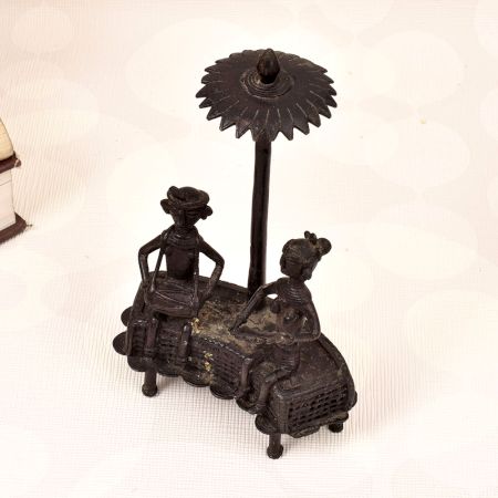 Handmade Dhokra Art Brass Statue of Two Man Playing Instrument