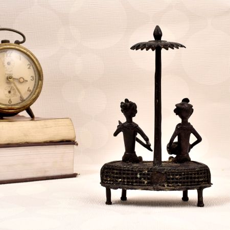 Handmade Dhokra Art Brass Statue of Two Man Playing Instrument
