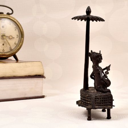 Handmade Dhokra Art Brass Statue of Two Man Playing Instrument