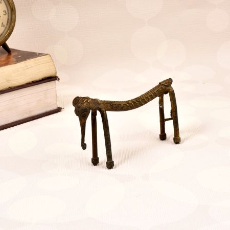 Vintage Brass Small Long Elephant Statue for Home Decor