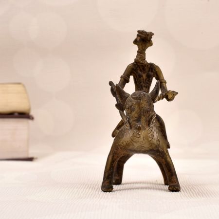 Indian Tribal Art Vintage Brass Statue of Animal with Rider