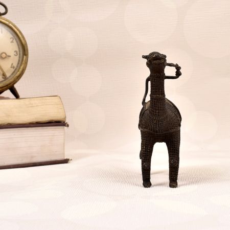 Handcrafted Vintage Brass Statue of Camel with Rider in Tribal Art