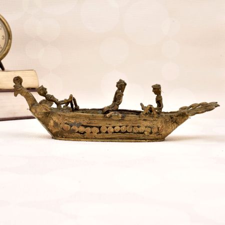Bengali Art Handmade Brass Peacock Boat for Decoration