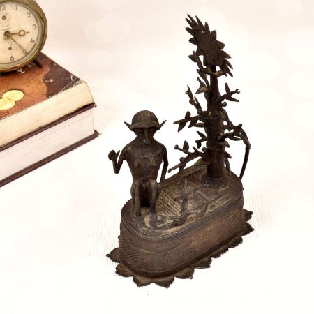 Vintage Brass Statue of Two Monkey Sitting Under Tree for Decor