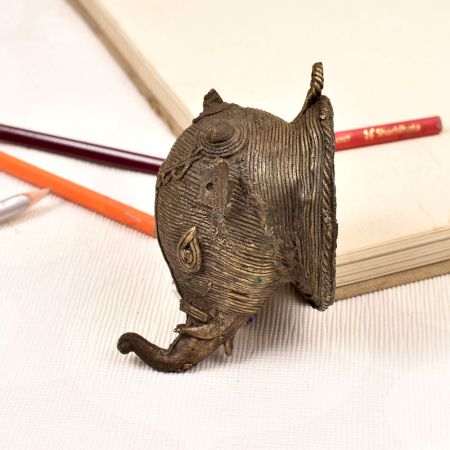 Tribal Art Vintage Folk Brass Elephant Head for Wall Hanging