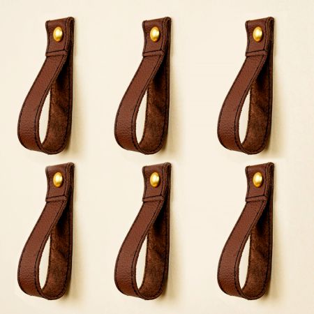 Handmade Leather Loop Pull with Brass Rivet – Dark Brown-Pack of 6