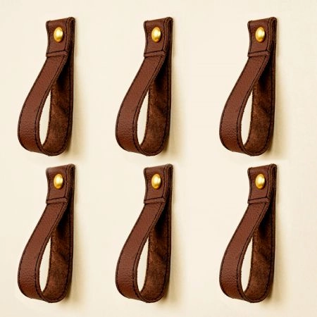 Handmade Leather Loop Pull with Brass Rivet – Dark Brown-Pack of 6