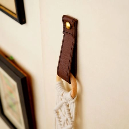 Handmade Leather Loop Pull with Brass Rivet – Dark Brown-Pack of 6