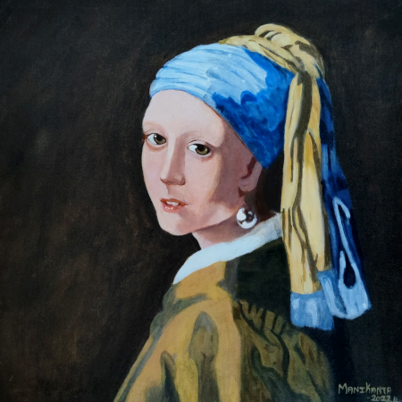 A Girl with a Pearl Earring – Acrylic on Canvas by Artist B. Manikanta