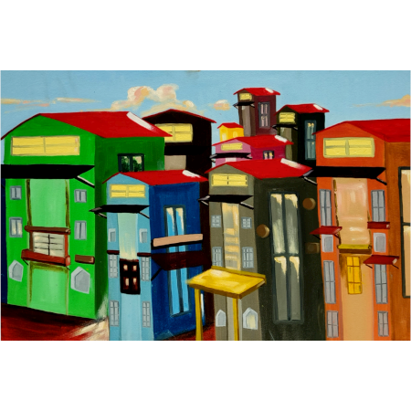 Cityscape – Vertical Echoes | Oil on Canvas by Artist B. Manikanta