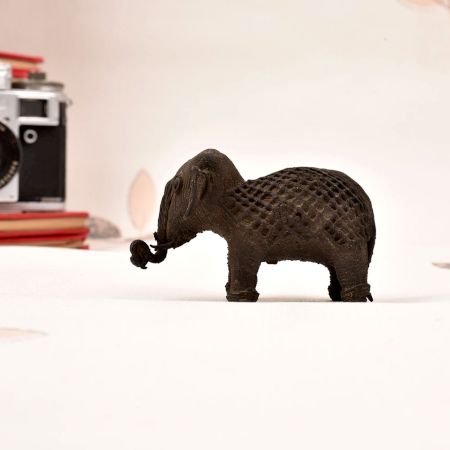 Handcrafted Tribal Art Brass Elephant Statue in Dark Finish