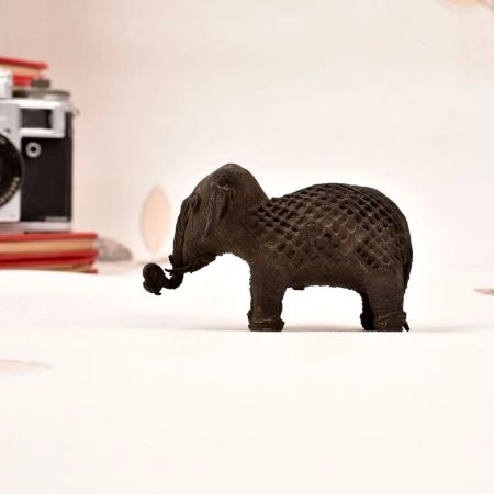 Handcrafted Tribal Art Brass Elephant Statue in Dark Finish