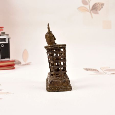 Vintage Brass Tribal Man Playing Instrument Statue in Bastar Art