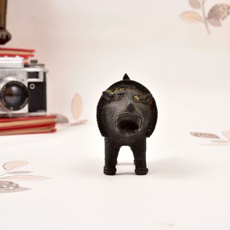 Handmade Vintage Brass Tribal Lion Statue in Odisha Art