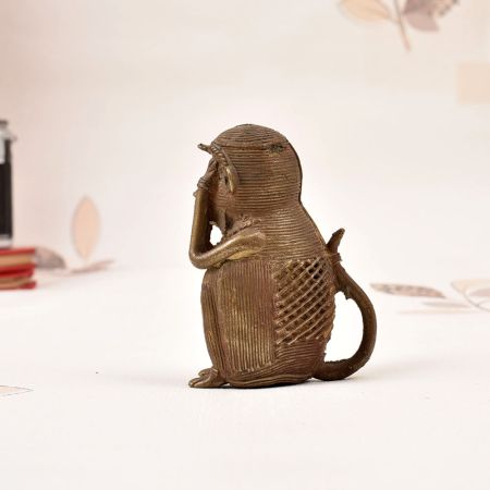 Vintage Handcrafted Tribal Brass Monkey Statue in Odisha Art