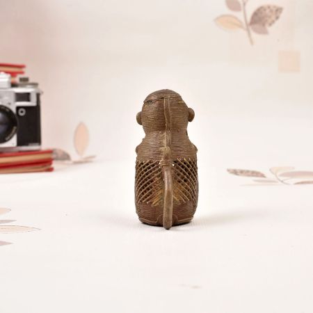 Vintage Handcrafted Tribal Brass Monkey Statue in Odisha Art