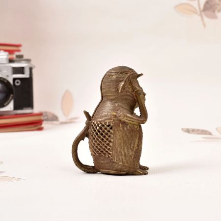 Vintage Handcrafted Tribal Brass Monkey Statue in Odisha Art