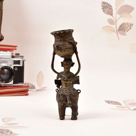 Handmade Bastar Art Brass Statue of Woman on Elephant for Decor