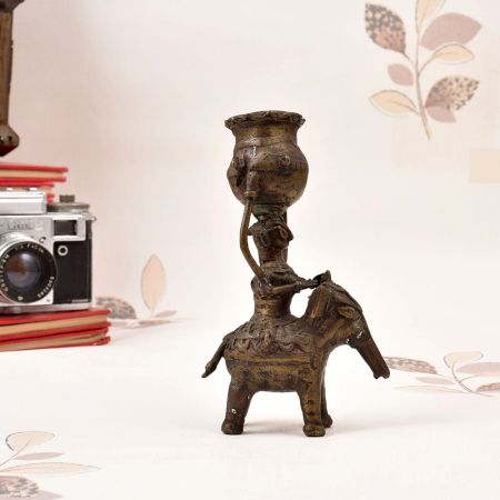 Handmade Bastar Art Brass Statue of Woman on Elephant for Decor
