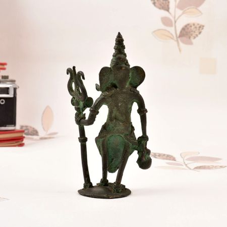Finest Tribal Brass Lord Ganesha Statue with Trident and Kamandal