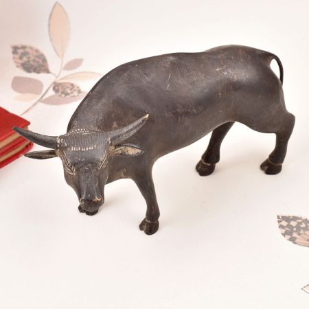 Vintage Dark Finish Brass Ox Statue for Home Decoration