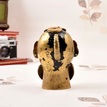 Handmade Gujarati Art Brass Gauri Head Statue in Vintage Finish