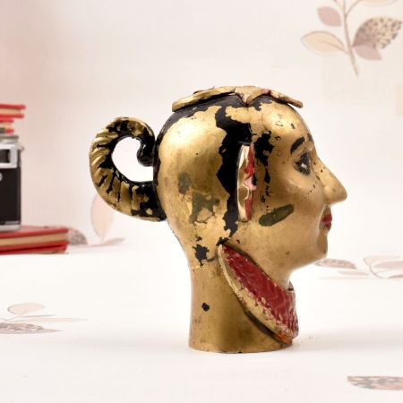 Handmade Gujarati Art Brass Gauri Head Statue in Vintage Finish