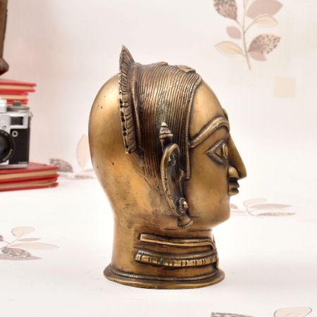 Vintage Finish Brass Gauri Head Statue for Prayer Room