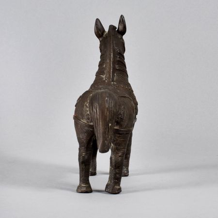 Dark Finish Handmade Tribal Brass Horse Statue in Bastar Art