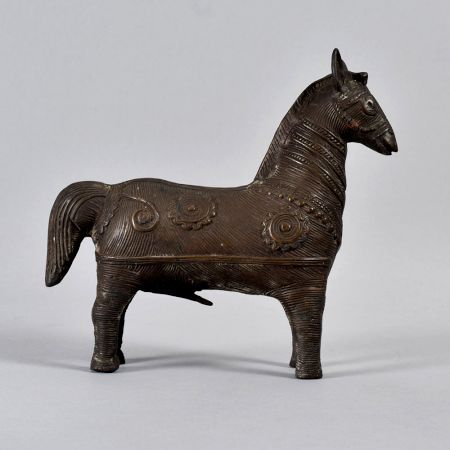 Dark Finish Handmade Tribal Brass Horse Statue in Bastar Art