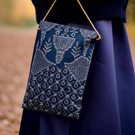 Cotton and Beads Handbag with Gold Chain Strap for Festive Occasions
