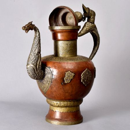 Engraved Beautiful Copper and White Metal Kettle for Decoration