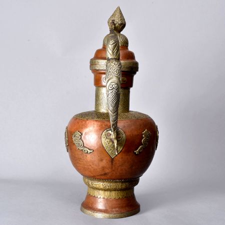 Engraved Beautiful Copper and White Metal Kettle for Decoration